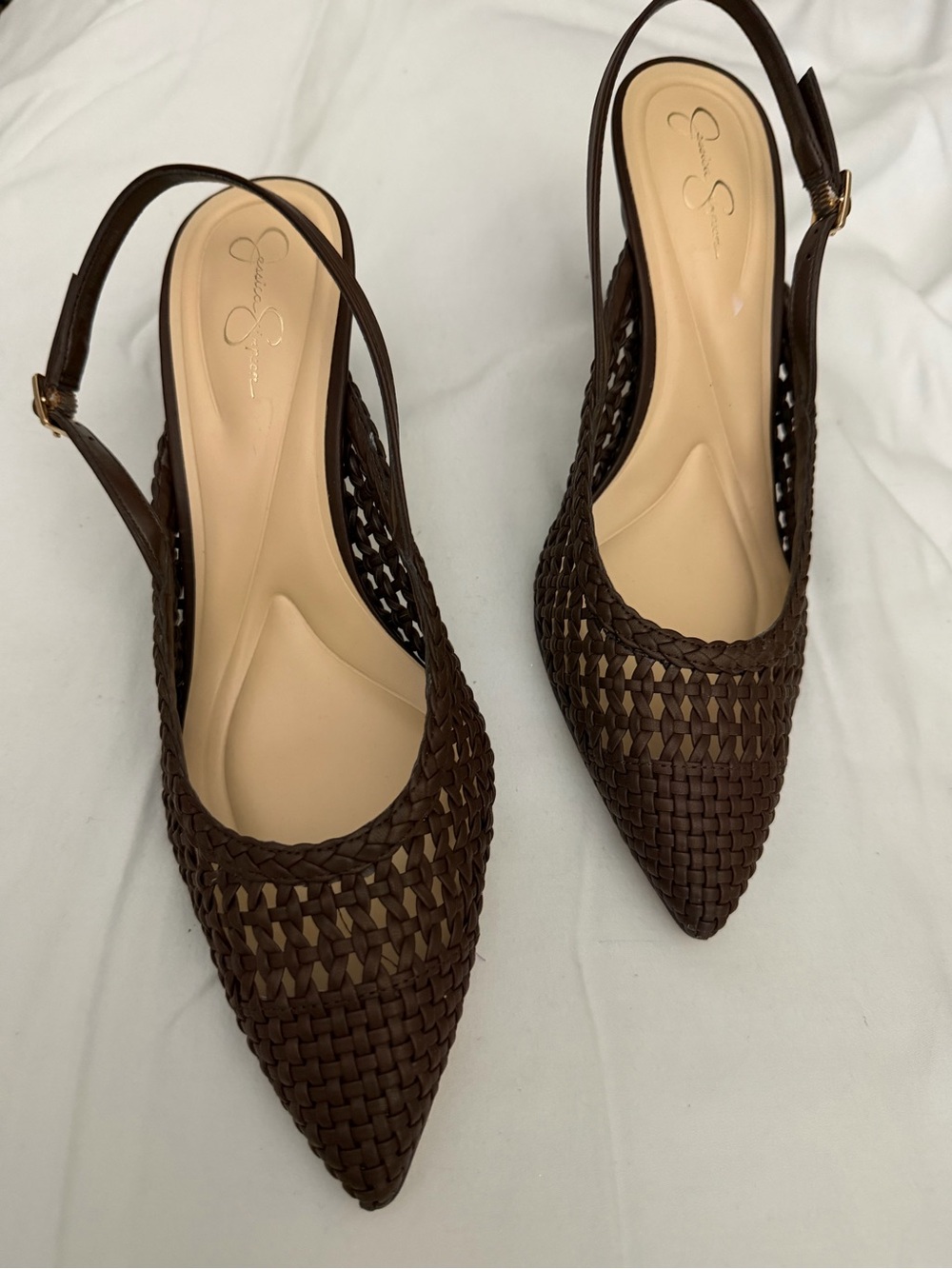 Jessica Simpson Dark Brown Woven Pointed Slingback Flats